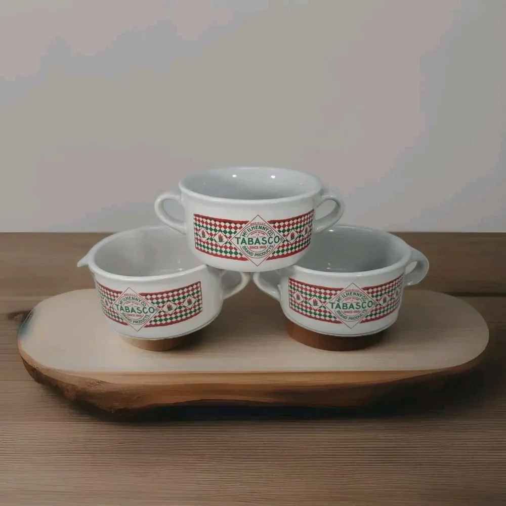 Tabasco Logo Chili Soup Stoneware Bowls Set of 3 with Handles Southwest Graphics